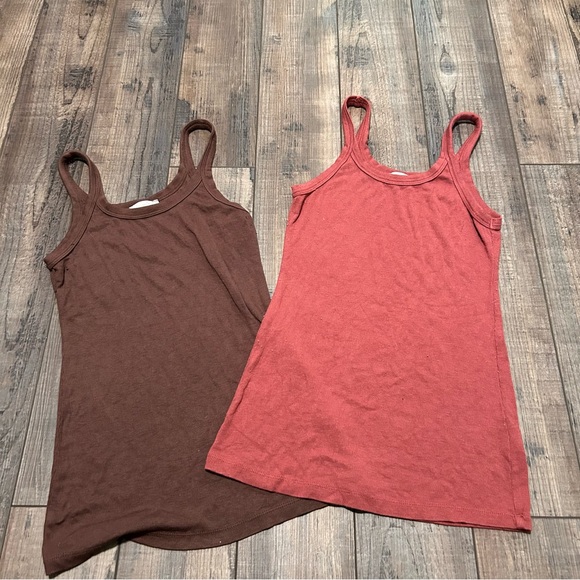 La Miel Ribbed Tank Top Lot Of 2 Size Small Red & Brown - Picture 1 of 5